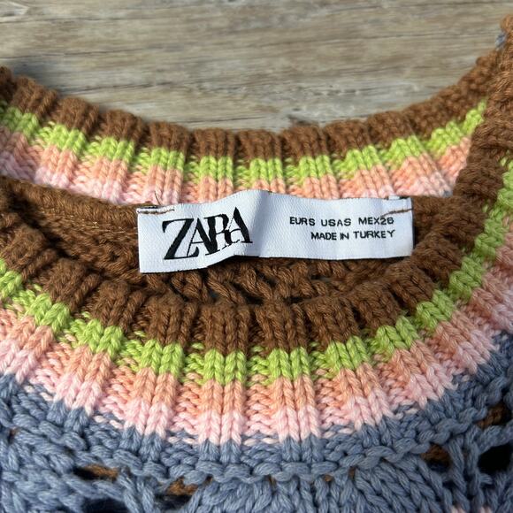 Zara Knit Sweater Vest Multicolor Cotton Retro Stripe Indie Sleaze Y2K Small - Picture 3 of 6